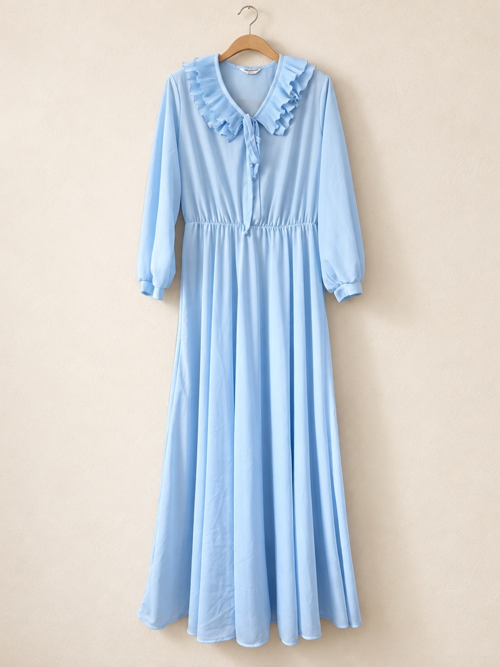 Anthony Richards Pale Blue Ruffled Collar Maxi Dress